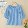 ZANZEA Women Casual Round Neck Loose Summer Short Sleeve Blouse