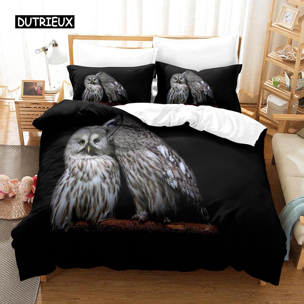 Owl Duvet Cover Set Microfiber Cute White Owl Comforter Cover Bird Animal Quilt Cover for Boys Teens Adults Double Queen Size