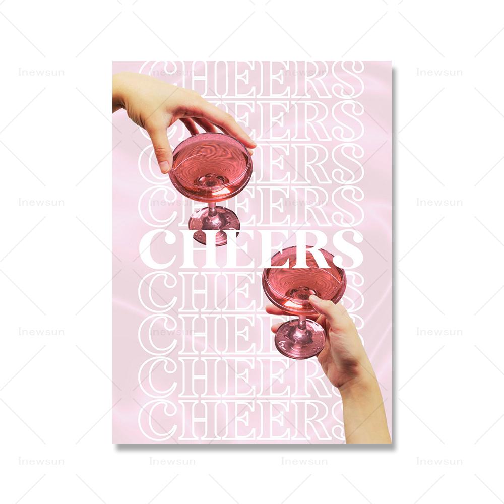 

Розовый Мартини с принтом Y2K Preppy Wal Art Pictures Ретро Барная тележка Холст Картина Модные приветствия Напитки Шампанское Фрески Декор общежития 21x30cm No Framed