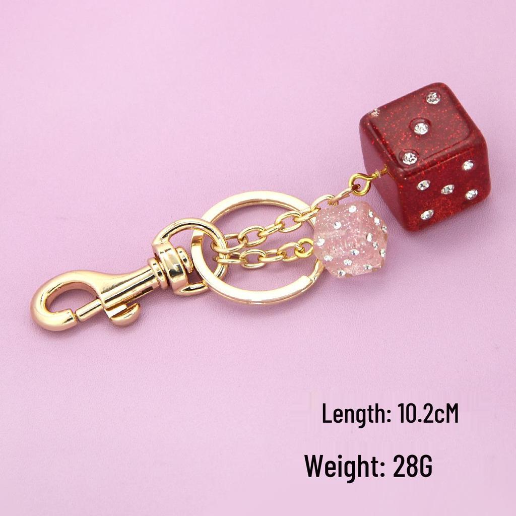 C Brand Two-Tone Dice Bag Charm with Rhinestone Keyring Pendant Accessory