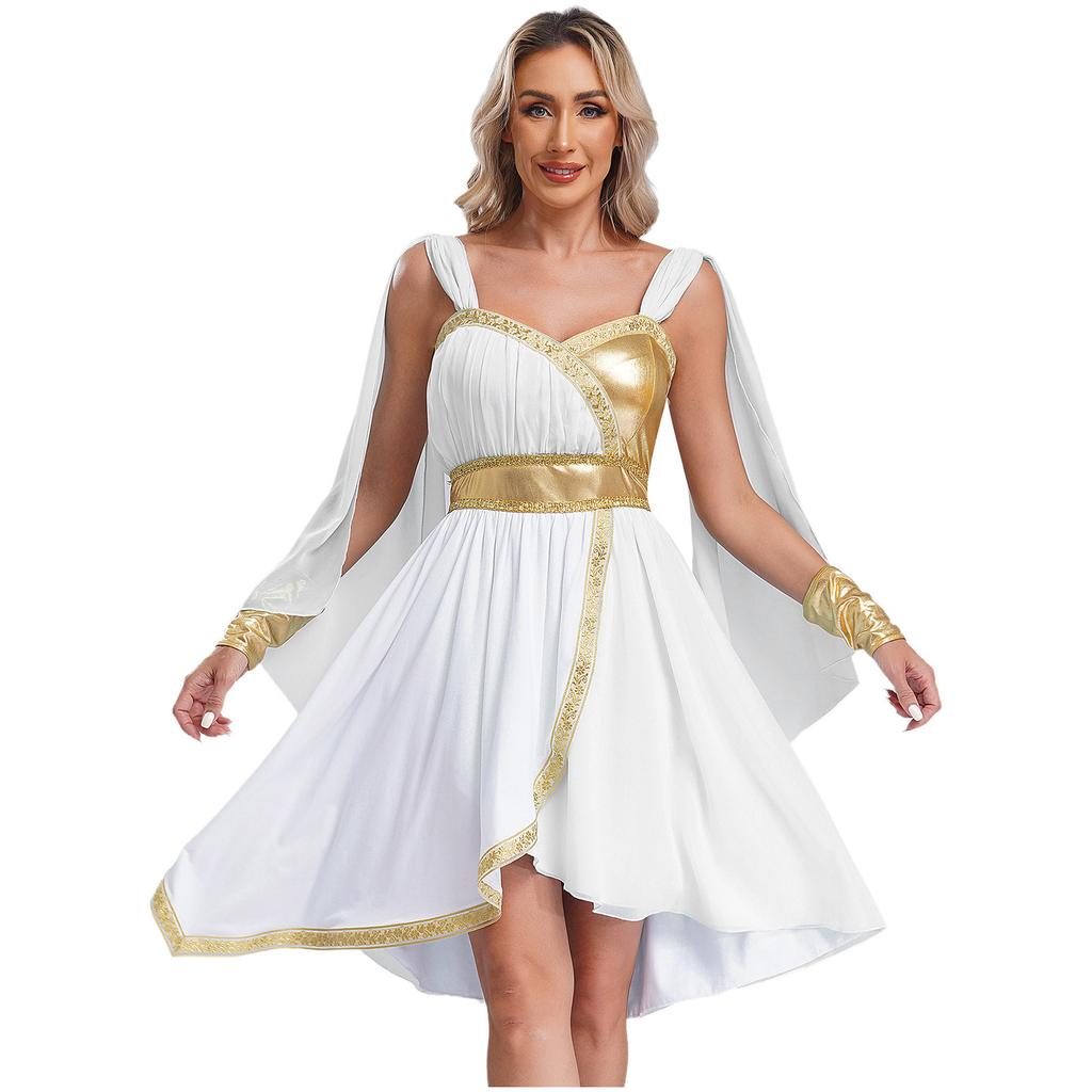 Womens Irregular Hem Chiffon Dress Gold Stamped Design Sleeveless Style Hidden Zipper Cuffs Party Performance Gown