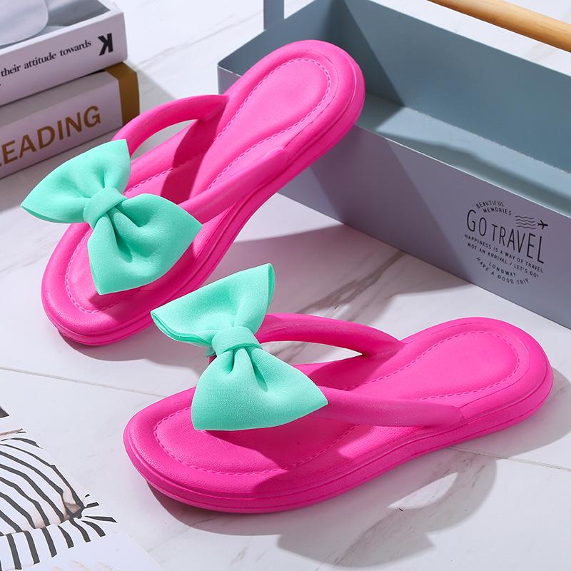Women's Non-Slip Thick-Soled Bowknot Flip Flops - Fashionable EVA Slippers for Home & Outdoor Wear