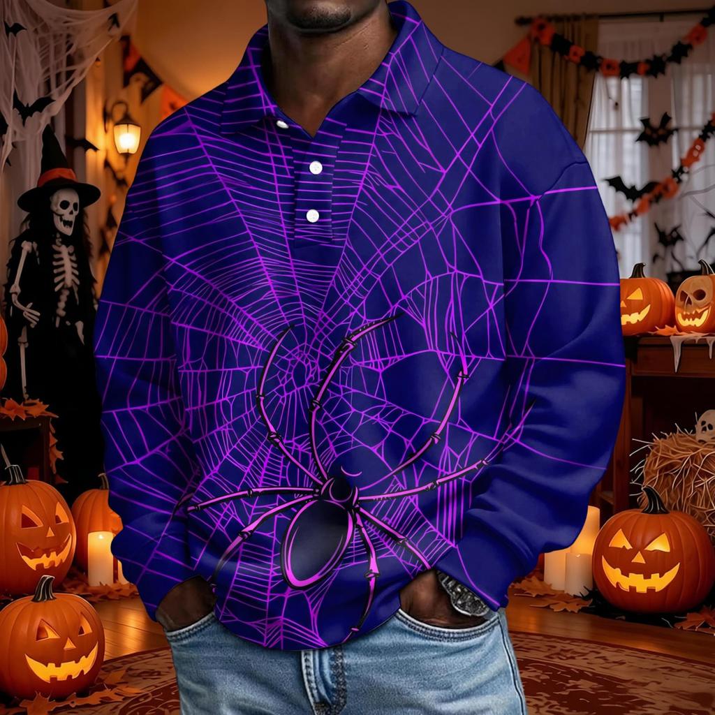 Men's Long Sleeve Loose Fit Casual T-Shirt for Halloween Party or Everyday Wear