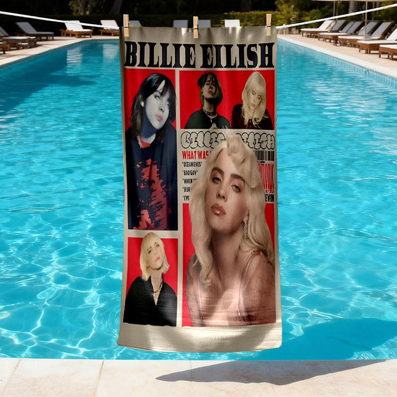 Billie Eilish Print Beach Towel Design, Soft, Lightweight. for Home Bathroom, Spa, Pool, Yoga, Surfing, Camping, Gift for Family, Friend
