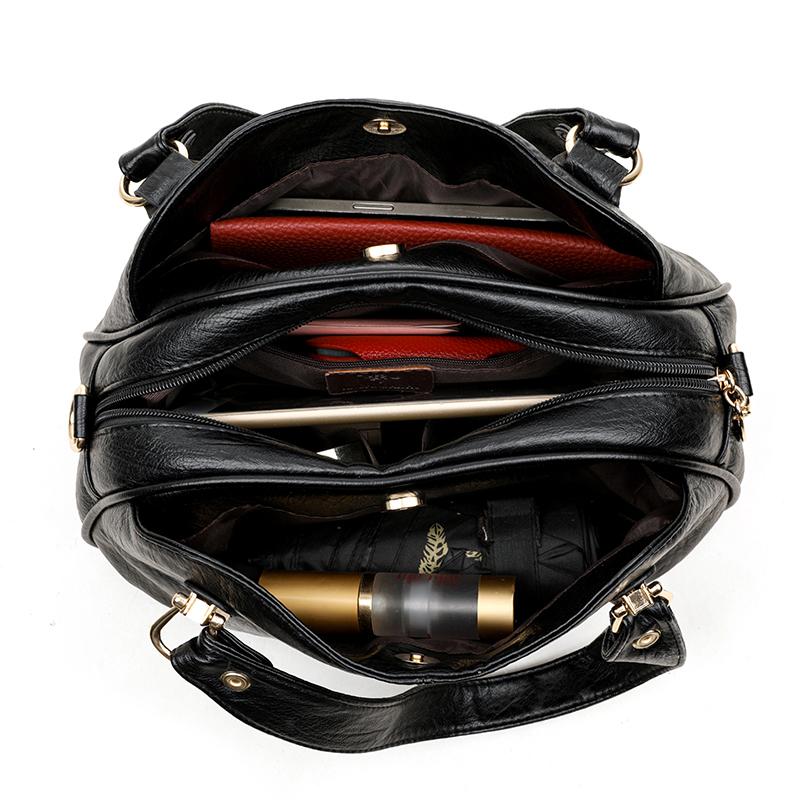 Vintage Soft Leather Handbag Women's Commuter Multi-Layer Large Capacity Shoulder Crossbody Bag