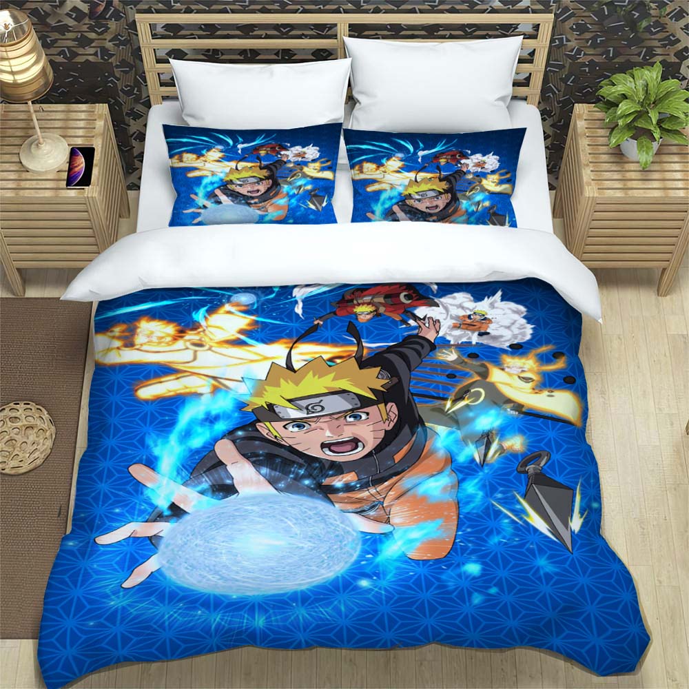 New 3D-Printed Cartoon Anime Uzumaki Naruto Bedding Set – Duvet Cover Set – A Luxurious Gift for Teens, Suitable for Double/Sing