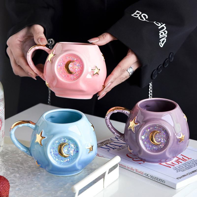 

Керамічна кухоль із зіркою для води. Креативні блискітки. Блискучі домашні кухлі для кави. Кружка з молоком. Кружки для подарунків на день народження. рожевий