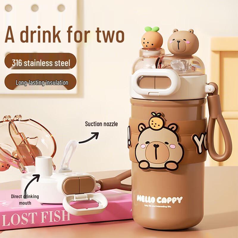 Xidomi Capybara Kids Dual-Drink 316SS Insulated Water Bottle