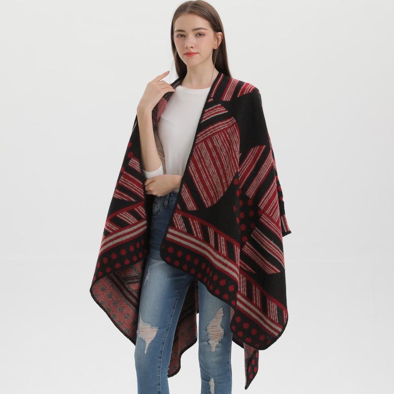 New retro women's split shawl autumn and winter imitation cashmere thickened warm knitted cape scarf batch