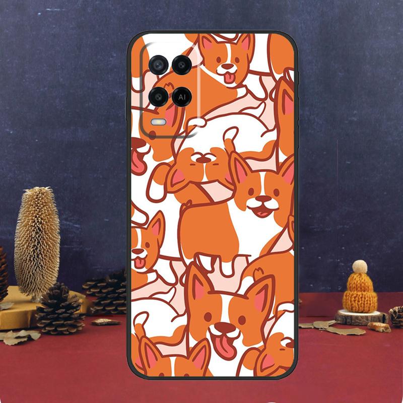 Cartoon Corgi Dog For OPPO A58 A78 A98 A15 A16 A17 A76 A96 A77 A52 A72 A5 A9 A79 A94 A74 A57S A53S A54S Case