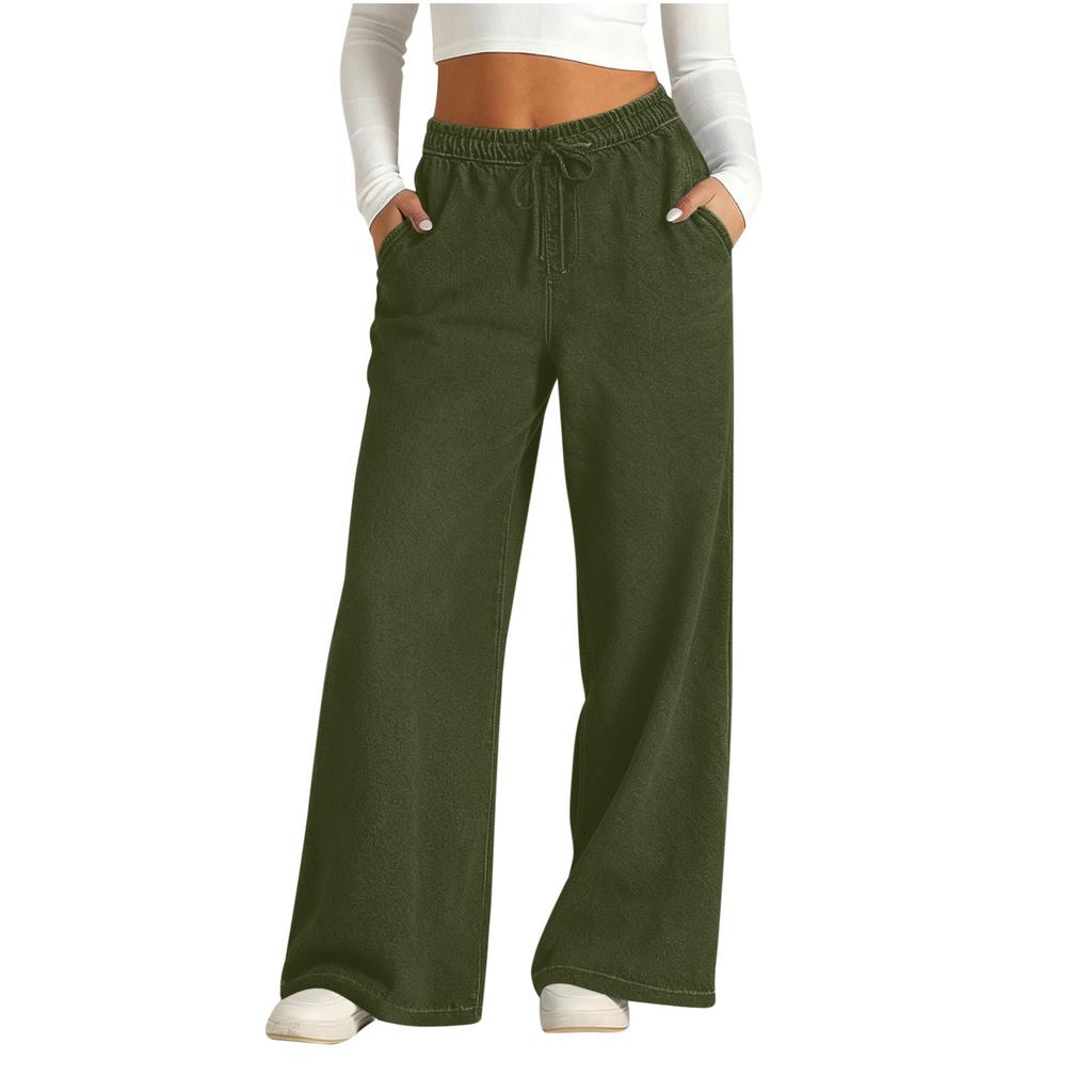 Women’s Wide Leg Drawstring Waist Pants Loose Fit Elastic Waistband Trousers Casual Lounge Sweatpants with Pockets
