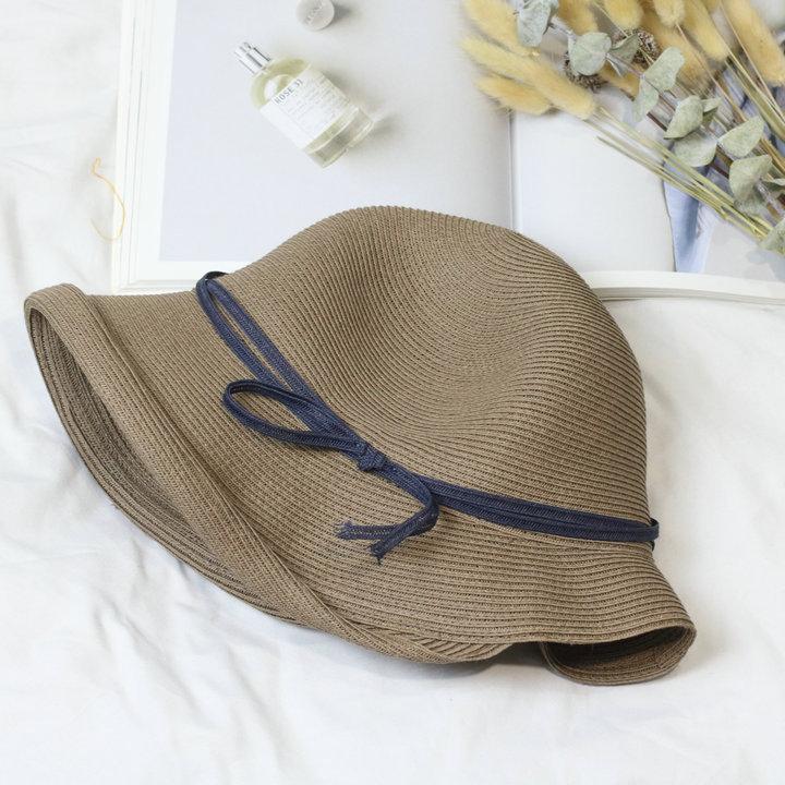 Hepburn wind shade straw hat women's retro foldable basin hat literary fisherman hat simple sun hat casual cool hat