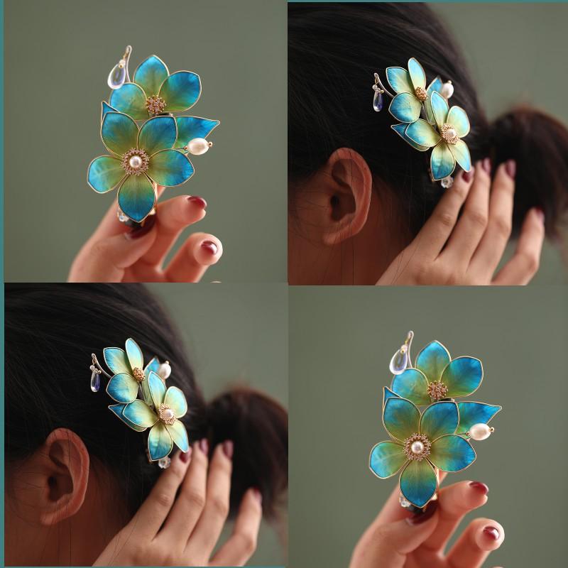 Handmade Chinese Style Silk Velvet Flower Hair Clip Women Side Bangs Decorative Accessory