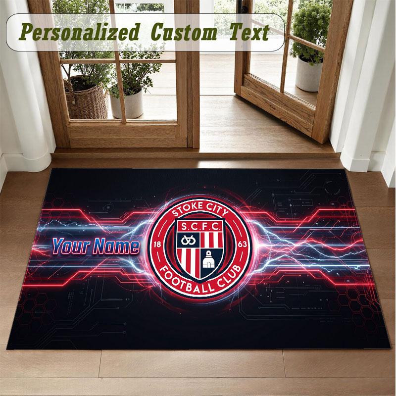 Crystal Velvet Square Rug Custom NameStoke City FC Pattern Non Slip Home Floor Decor Rug