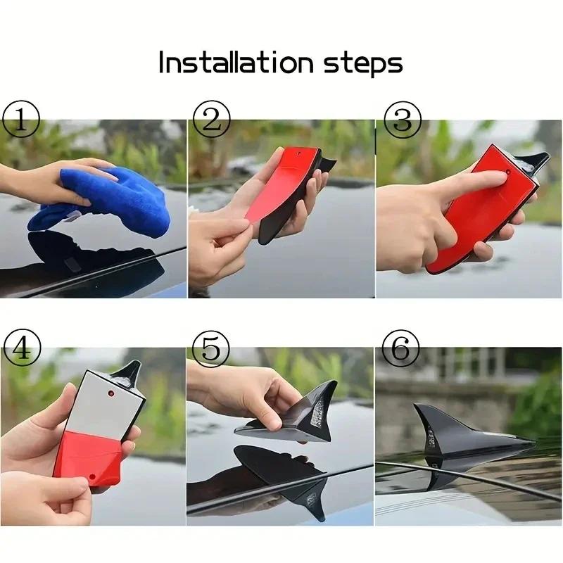 Universal Car Shark Fin Antenna with Solar Energy Led Warning Light Auto Radio Signal Aerial Roof Anticollision Safety Lights