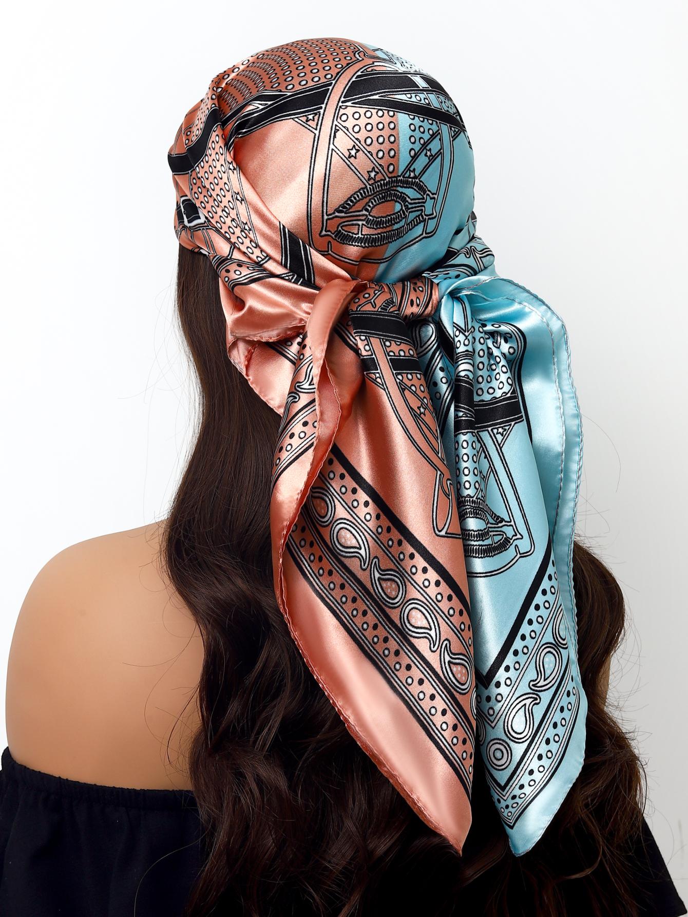 

Женский платок с принтом, предварительно завязанный, эластичный мусульманский женский тюрбан, шапка, покрытие для волос при выпадении, головной убор, стрейч-бандана 90X90CM