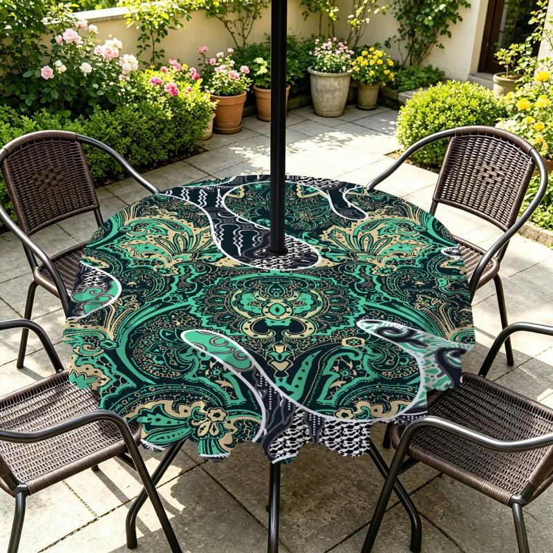 Outdoor Round Tablecloth With Umbrella Hole Patio Garden Deck Waterproof Oil Resistant Drop Cloth