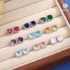 New Korean Classic Multiple Color Options Shining Dopamine-colored Zircon Square Stainless Steel Stud Earrings for Women Jewelry