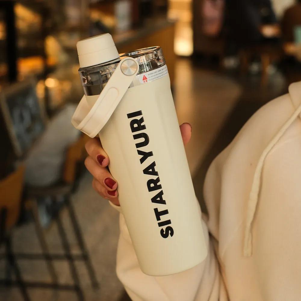 Large Capacity Stainless Steel 304 Insulated Water Bottle Portable Drinking Cup with Straw Lid Screw Cap Double Water Cup