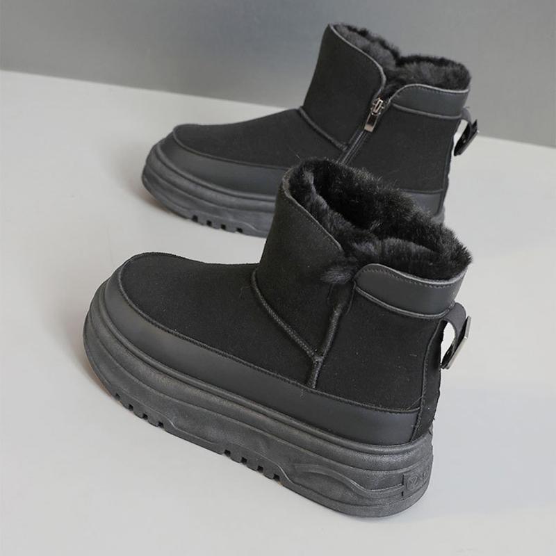 Autumn and Winter High Top Shoes for Women, Solid Color Snow Cotton Shoes, Sports and Leisure with Plush Cotton Thick Soled Shoes