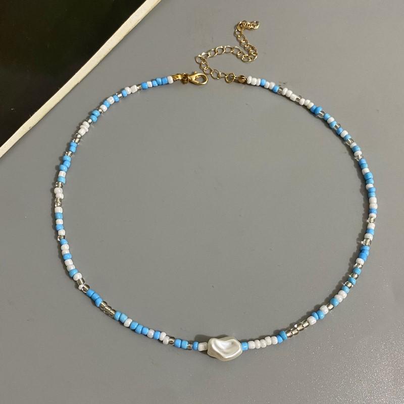 Fashion Boho Beads Necklace Women Imitation Pearl Seed Beaded Strand Short Choker Necklace Handmade Female Jewelry