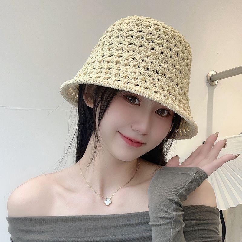 

Summer New Arrival Cut Out Straw Bucket Hat Women s Breathable Sun Protection Sun Hat Beach Travel Foldable Sun Hat C3647 beige M(56-58cm)