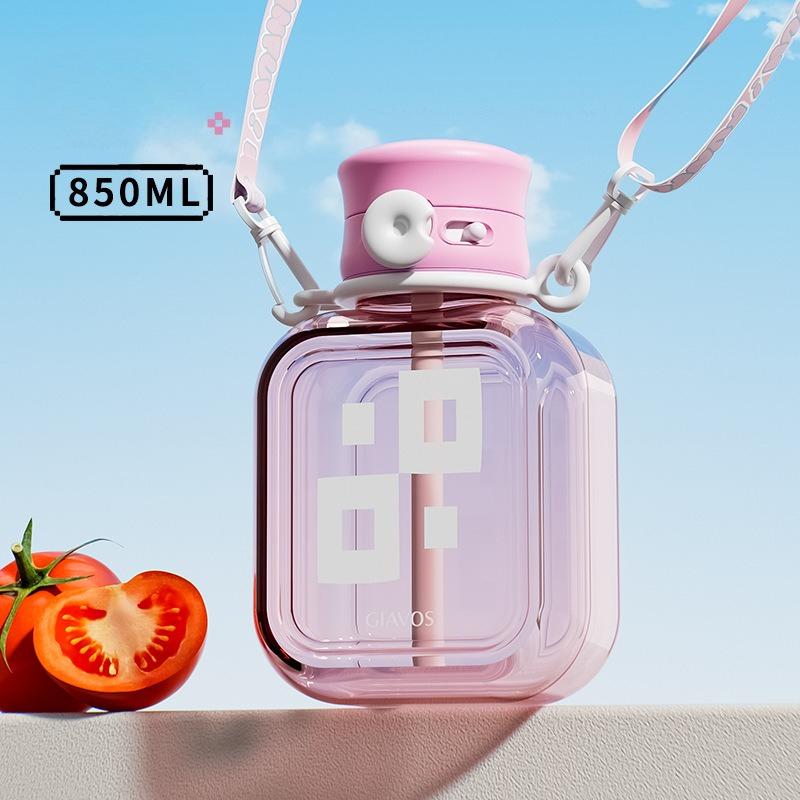 850ml Plastic Water Bottle with Straw Children Leakproof Drinking Bottles Gym Travel Outdoor Sports Kettle Camping Drinkware 850ml