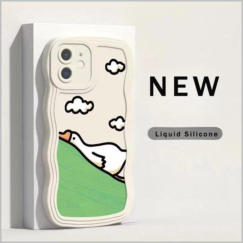 

Чехол с милой мультяшной уткой и волнистой стороной для iPhone 14 11 Pro Max 12 13Mini X XS XR 7 8Plus SE2022, мягкий силиконовый защитный чехол-бампер