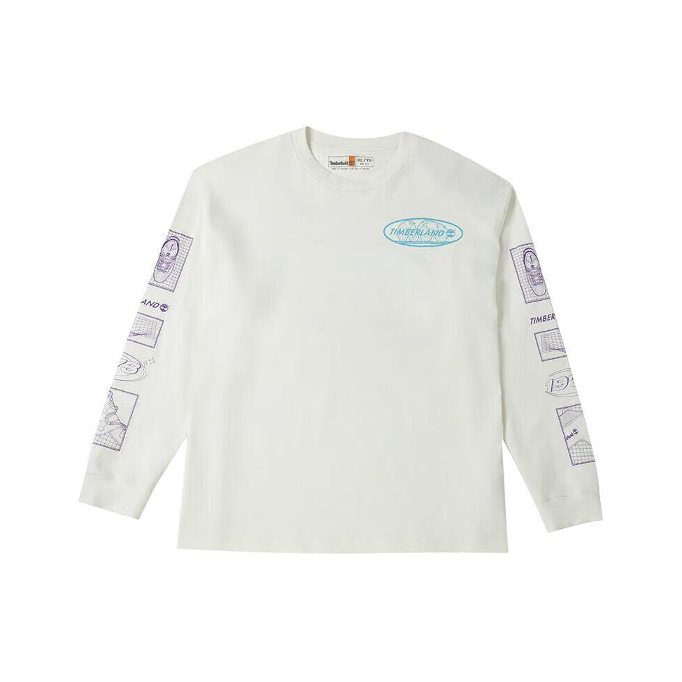 Timberland Letter Print Outdoor Travel Casual Comfortable Crew Neck Pullover Long Sleeve T-Shirt Men Tops White A41A5-CM9