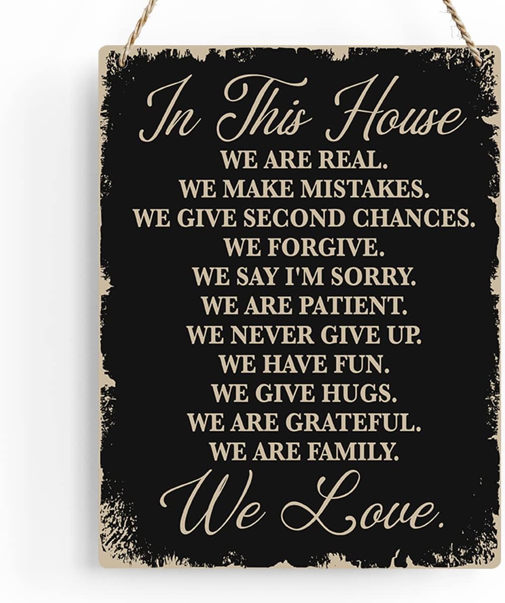 In This House Wooden Hanging Sign House Rules Signs Farmhouse Living Room Home Decor Wall Art Inspirational Family Quote Fam 20x30cm(7.8x11.8inch)