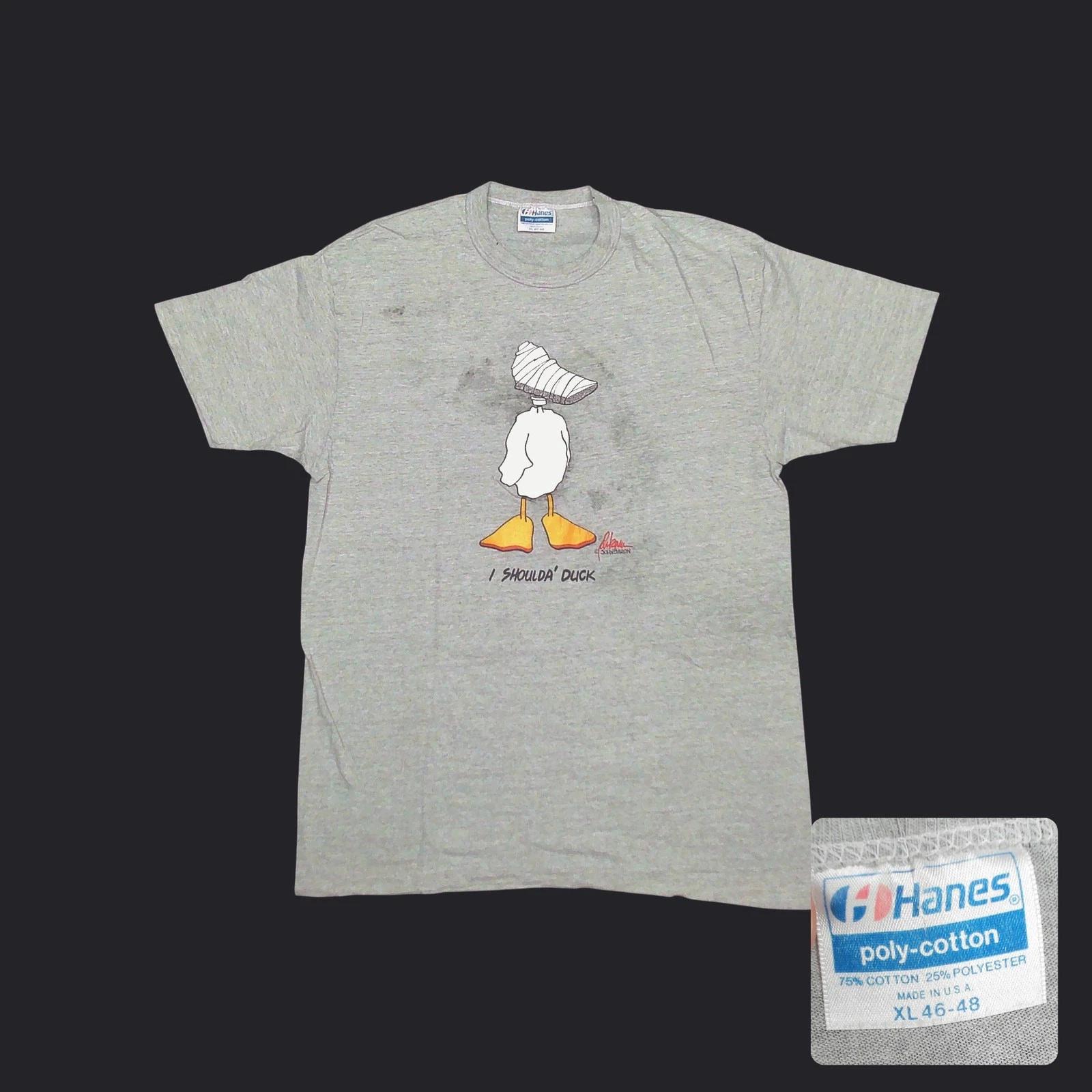 Vintage 80s Hanes John Baron I Shoulda Duck Mummy T Shirt Single Stitch Mens L S