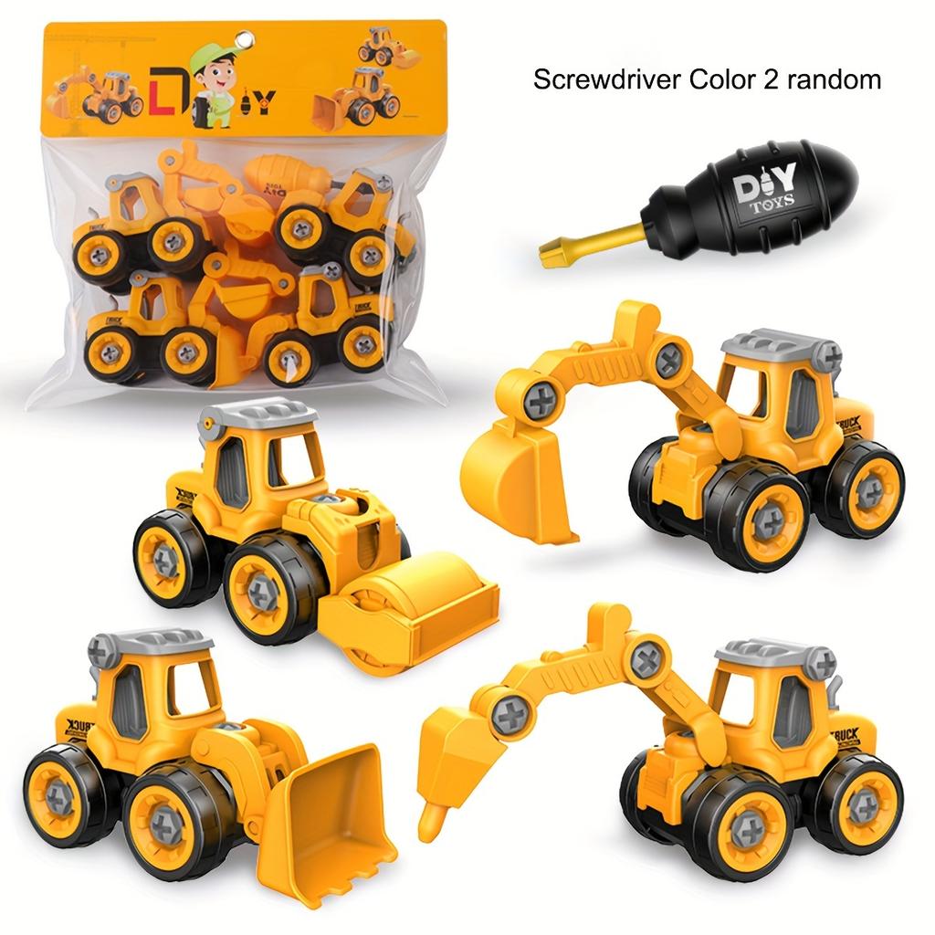 Children's construction model kit: DIY screw-assembly toy, disassemblable excavator with sliding function and simulation game