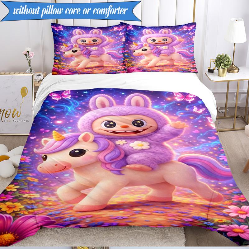 Fantasy Labu-bu Unicorn Journey Set Biancheria da Letto 3 Pezzi Gruppo Musicale K-pop, Ideale per Camera da Letto, Dormitorio, Include Copripiumino e 2 Federe, Regali per Fan
