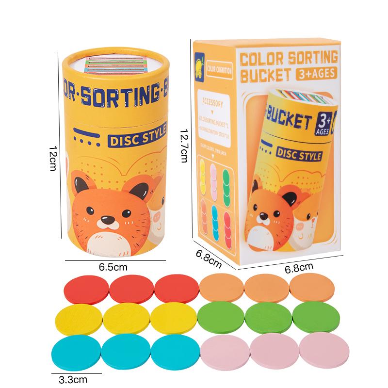 Kids Color Classification Cognition Cup Kindergarten Montessori Early Education Classification Bucket Colored Wooden Stick Toys
