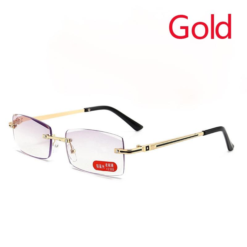 Vintage Anti-Blue Light Reading Glasses For Men Frameless Square Presbyopia Unisex Far-Sighted Eyewear With Degree  + 1.0 + 4.0