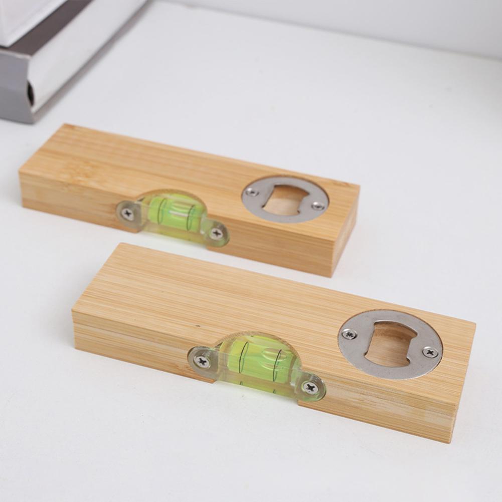 2 in 1 Bottle Opener Spirit Level Wooden Bottle Opener Dad Tool DIY Bottle Opener Level with Wooden Opening For Bar Restaurant