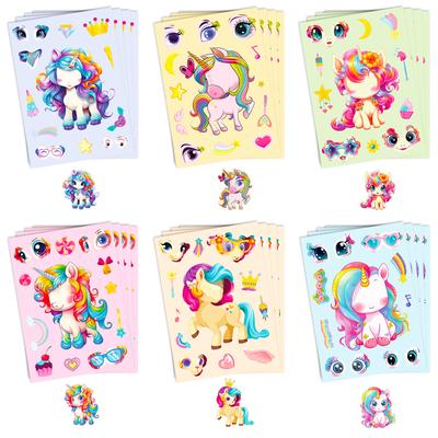 6 Packs Rainbow Pony Cartoon Cute Wind Face Sticker Can Be Repeatedly Pasted Waterproof Sticker