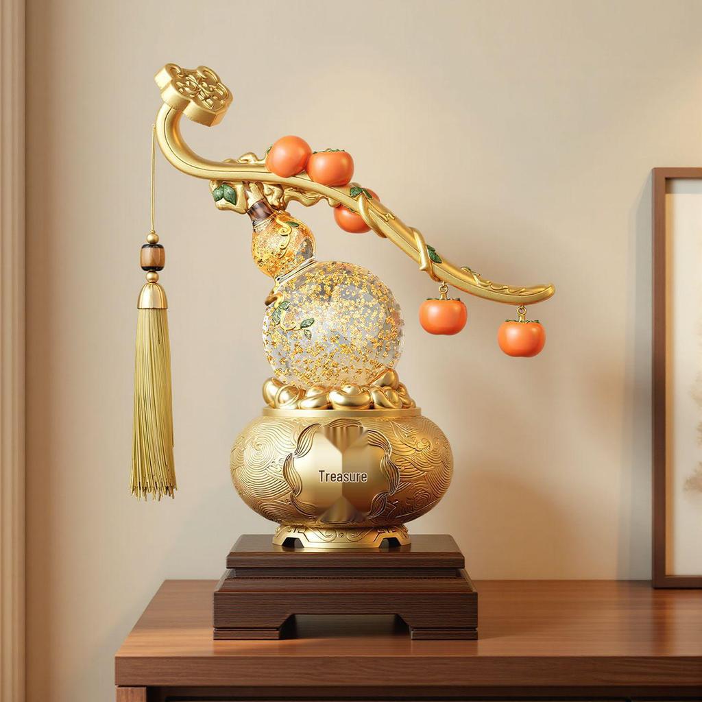Chinese Style Persimmon Ruyi Crystal Gourd Ornament for Living Room, Entrance, or Wine Cabinet – Ideal Housewarming Gift