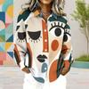 Women Plus Size Collared Long Sleeve Abstract Leaf Printed Button Front Shirt