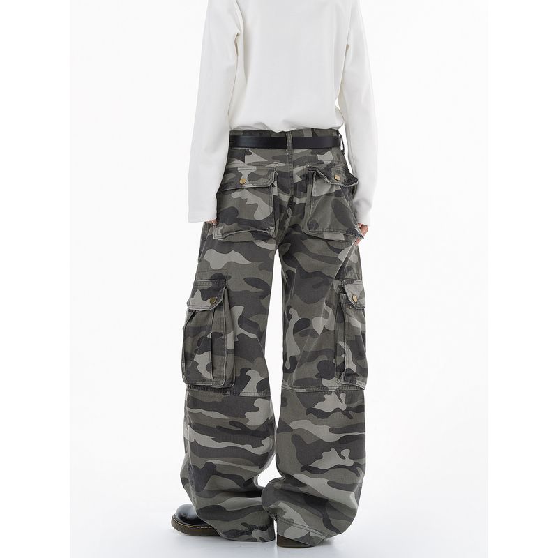 Dream Made American-Style Large Pocket Wasteland-Style Workwear Camouflage Pants for Men, Autumn and Winter Loose Wide-Leg Straight Pants