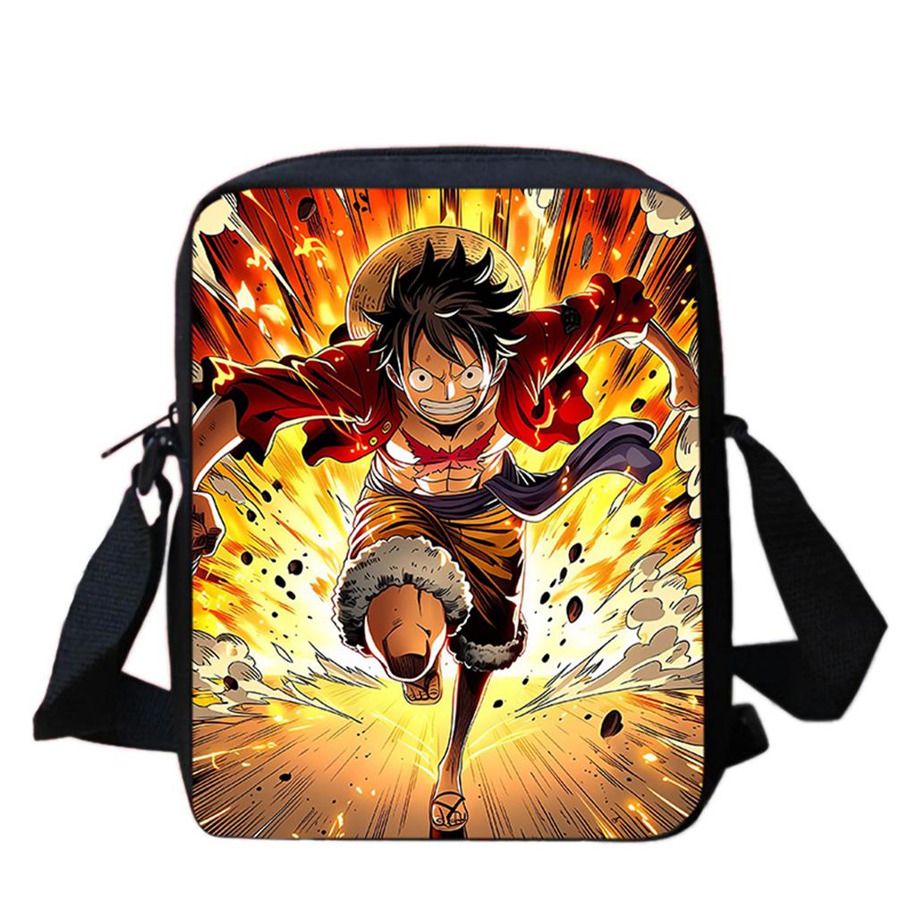 Adjustable Lightweight One Piece Anime Crossbody Bag Sling Shoulder Bag Unisex Casual Bag for School Outdoor Boys Girls Age 6-10