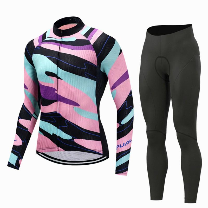 Mens Long Sleeve Cycling Jersey Set Breathable Quick Dry Bike Riding Sportswear