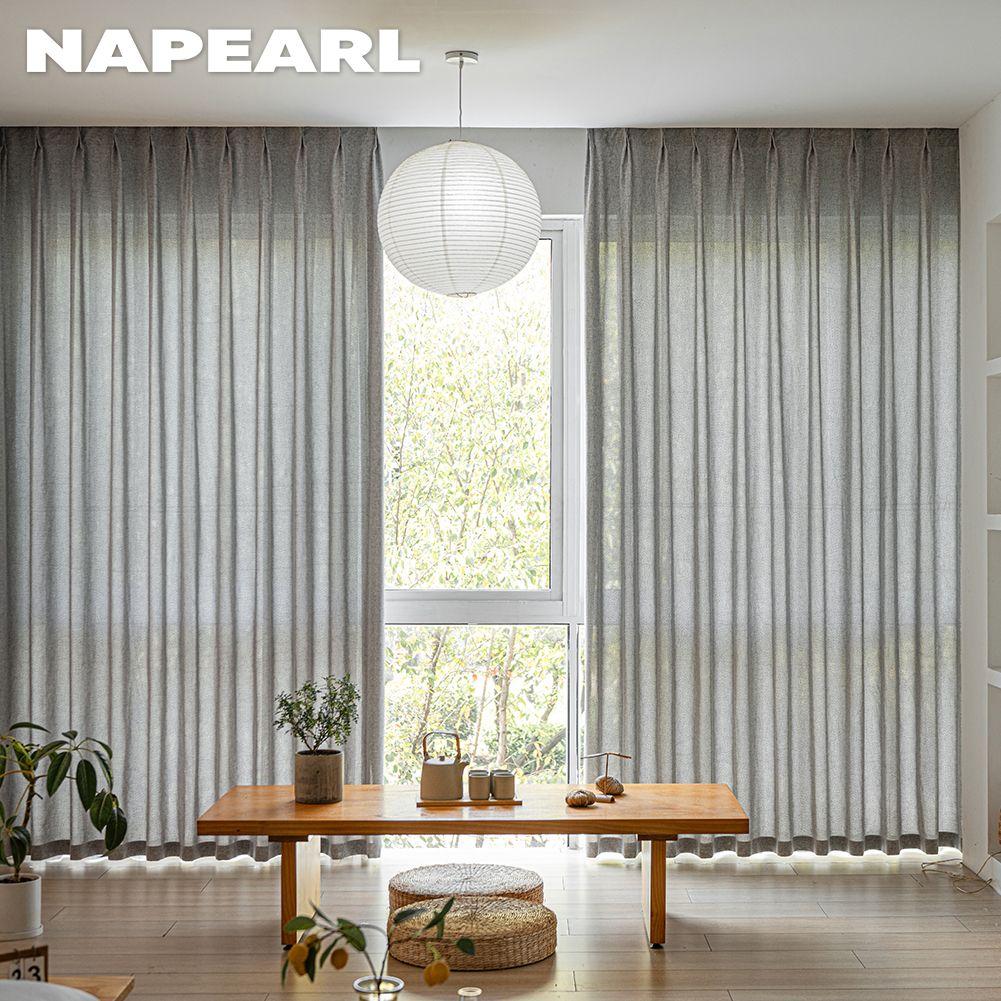 1PC NAPEARL Cream Style Semi Blackout Curtains Japanese Imitation Linen Thick Curtains for Bedroom Living Room Balcony Window for Home Decor