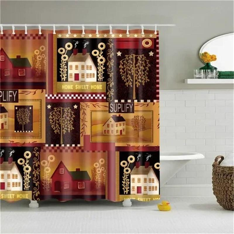 Vintage Style Map Anchor Cowboy Printed Shower Curtains With 12 Hooks Waterproof Polyester Decorative Bathroom Curtains