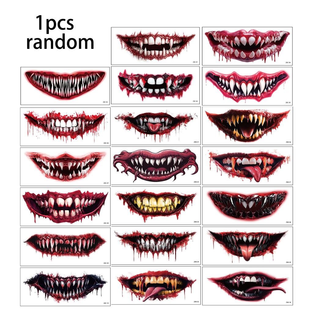 Halloween Horror Big Mouth Tattoo Sticker Waterproof Lasting Realistic Horror and Funny Temporary Tattoo Stickers 1/10PCS Random