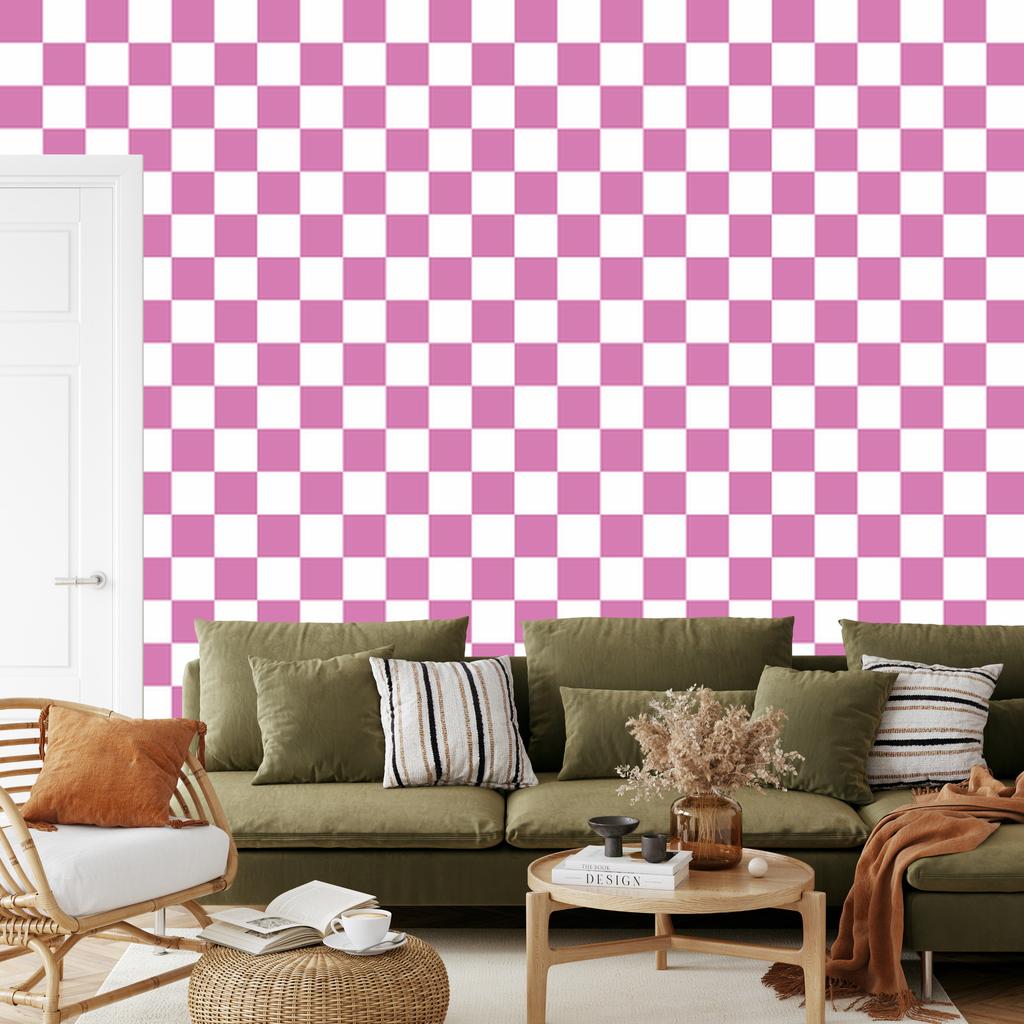 Checkerboard Wallpaper White and Purple for Living Room and Bedroom 50x1000