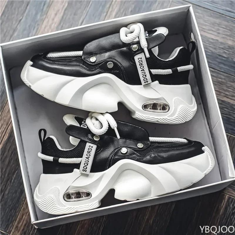 Men's Sneakers Korean  Autumn/winter New Trendy Lace Up Sports Casual Black Shoes Anti Slip Thick Soled Fashion Men Shoes