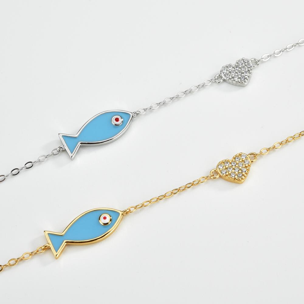 ANDYWEN New 925 Sterling Silver Blue Fish Heart Chain Bracelet Women Luxury Zircon CZ 2023 Rock Punk Fine Jewelry