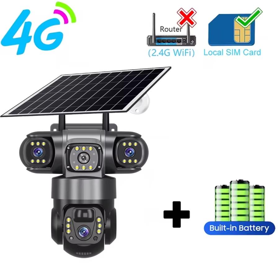 

LS VISION V380 3 Lenses 3 Screens 4G Camera 15MP 6K PTZ Solar Powered Security CCTV Camera Outdoor Waterproof Wireless Network Solar Cam 4G Camera