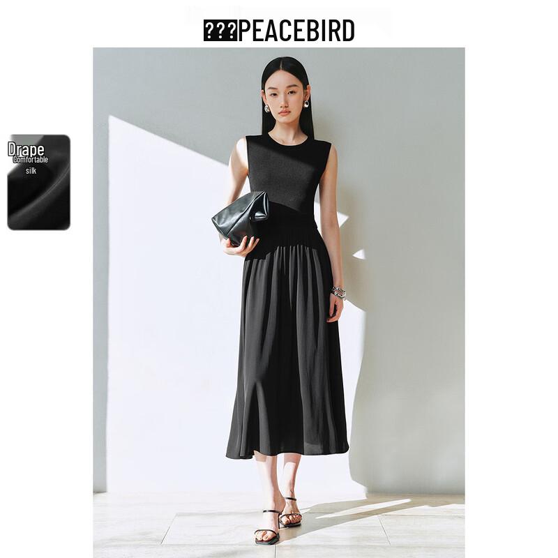 

PEACEBIRD Women s Sleeveless Knit Patchwork Midi Dress M